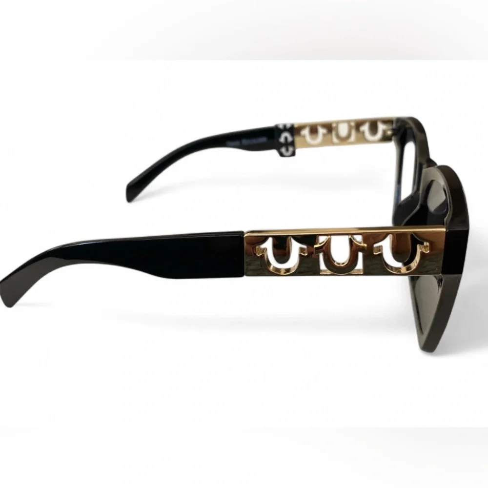 True Religion Black & Gold Cat-Eye Sunglasses